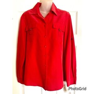 Rafaella Classic Red Button-Down Safari Style Pockets